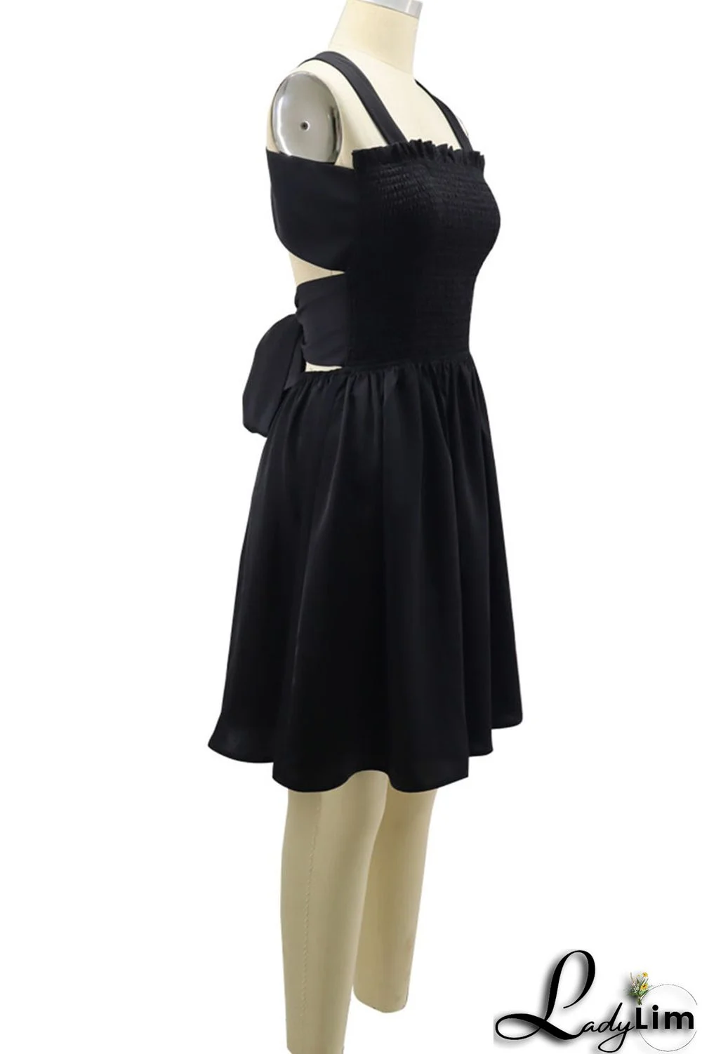 Brown Sexy Solid Bandage Patchwork Fold Spaghetti Strap A Line Dresses