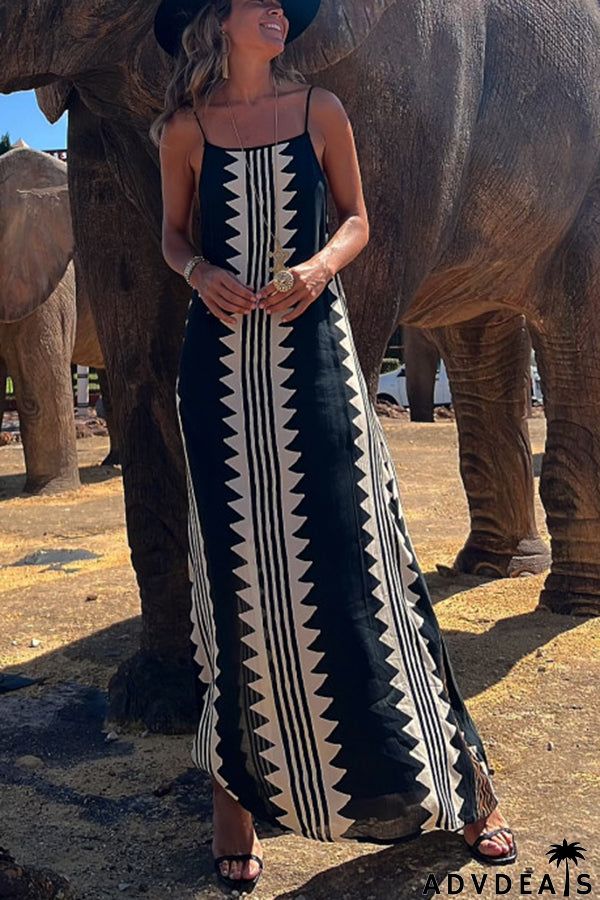 Take A Trip Ethnic Print Backless A-line Maxi Dress