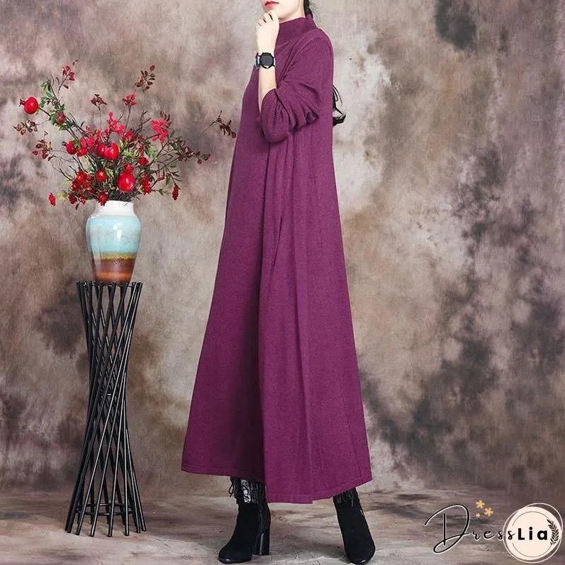 Solid Knitted High Neck Casual Dress ( Limited Stock)