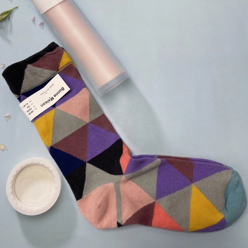 Women’s Minimalist Human Houndstooth Cotton Crew Socks A Pair