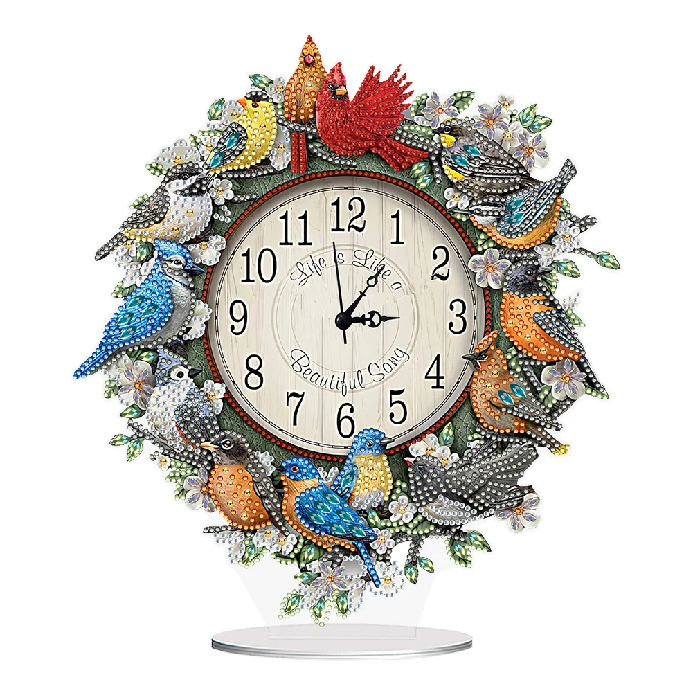 DIY Bird Garland Special Shape Acrylic Diamond Painting Clock Art Craft