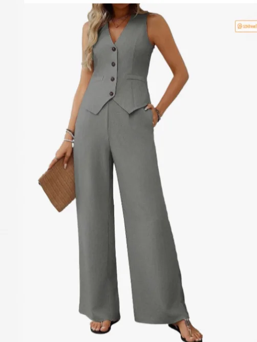 Nigikala Nigikala Women's Summer Two Sets Of Buttons And Two Sets Of Short Vests And Wide-Legged Pants