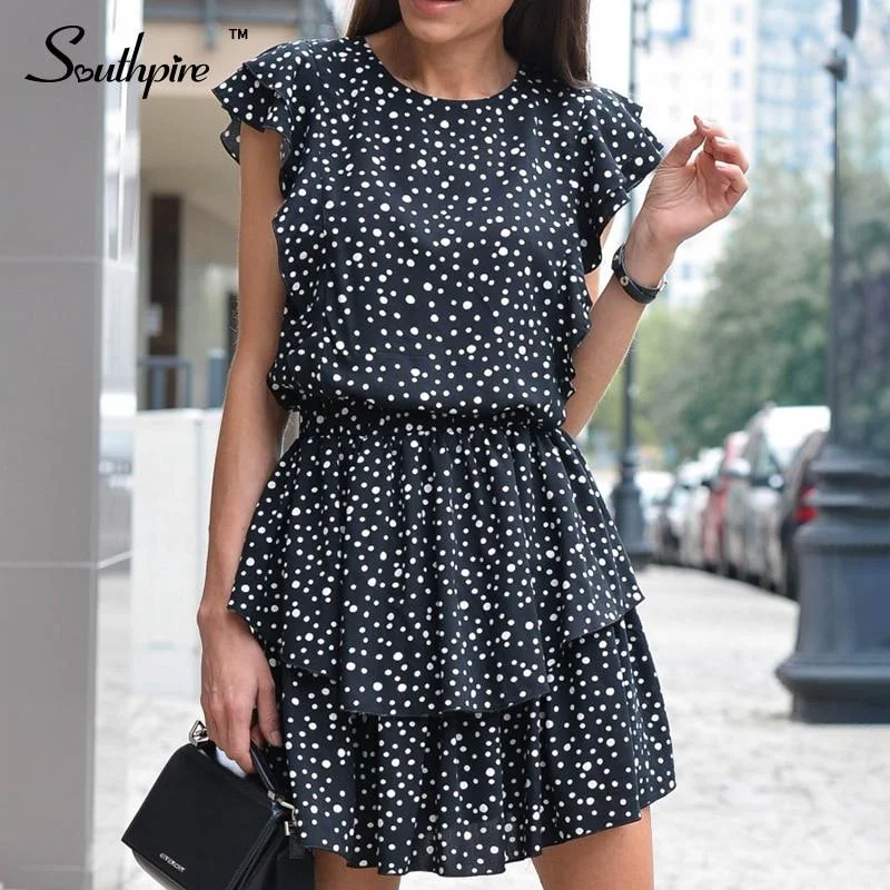 Back To College Southpire  A-Line Short Mini Summer Dress 2023 Polka Dot Ruffle Sundress Ladies Casual Beach Party Vestidos Clothes