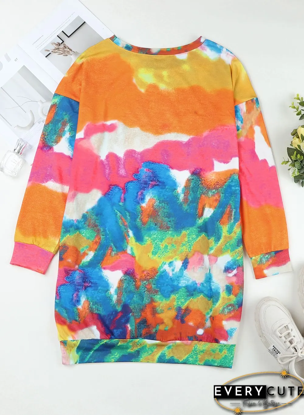 Multicolor Tie Dye Pocketed T Shirt Mini Dress