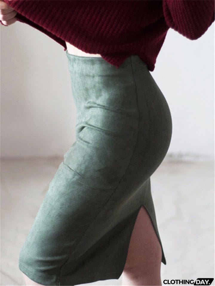 Sexy Suede Midi Elastic Bodycon Skirt