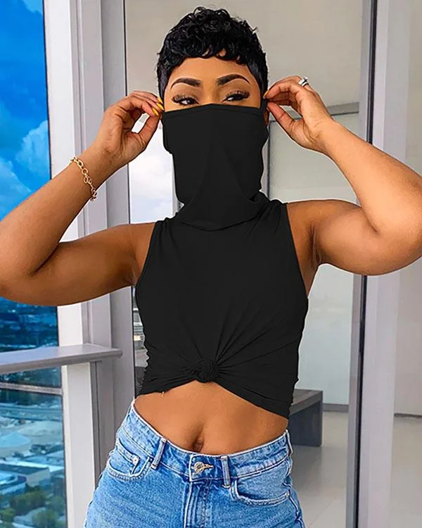 solid color sleeveless casual shirt top with bandana p254788