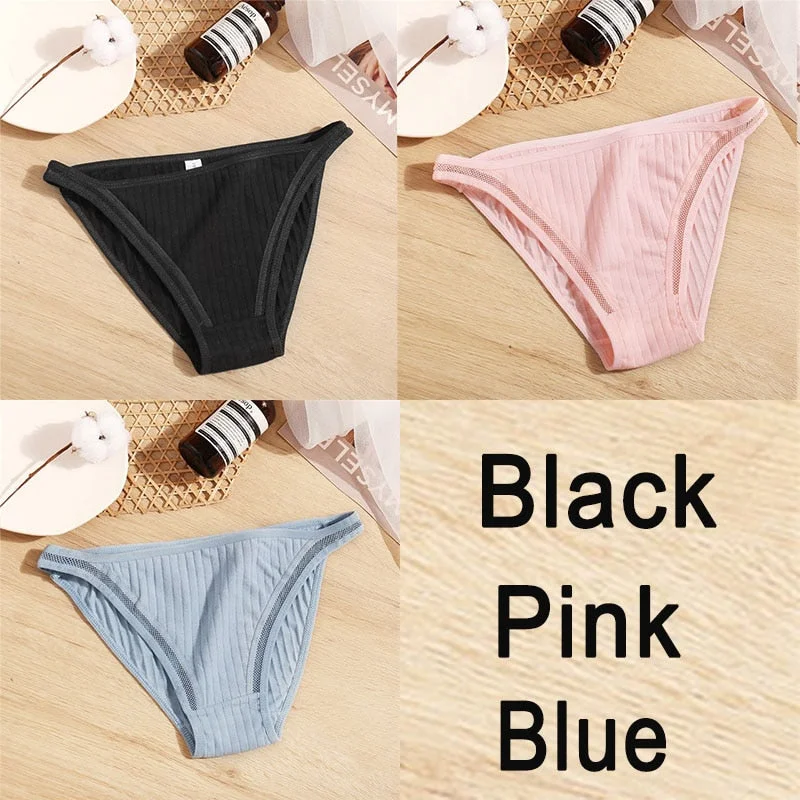 3PCS Sexy Lace Panties Women Underwear Cotton Briefs Female Underpants Solid Color Pantys Hollow Mesh Low Waist Panties Lingerie
