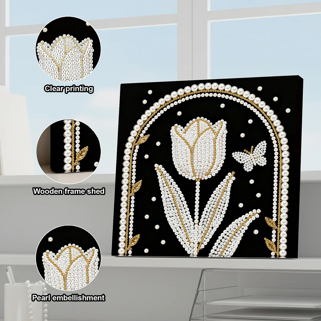 Tulip DIY Pearl Art Diamond Painting Kit for Adults Home Decor 25x25cm With Frame