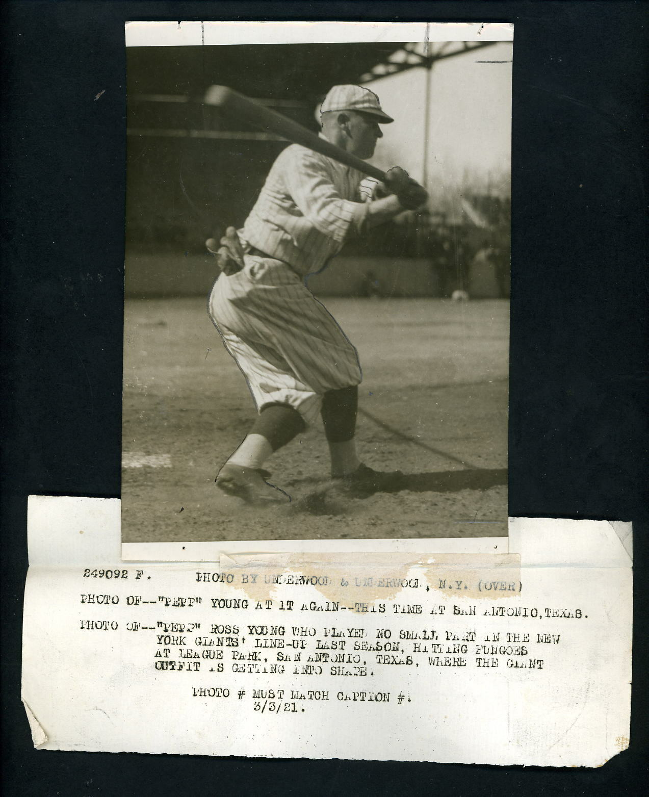 Ross Youngs 1921 Type 1 Underwood & Underwood Press Photo Poster painting New York Giants