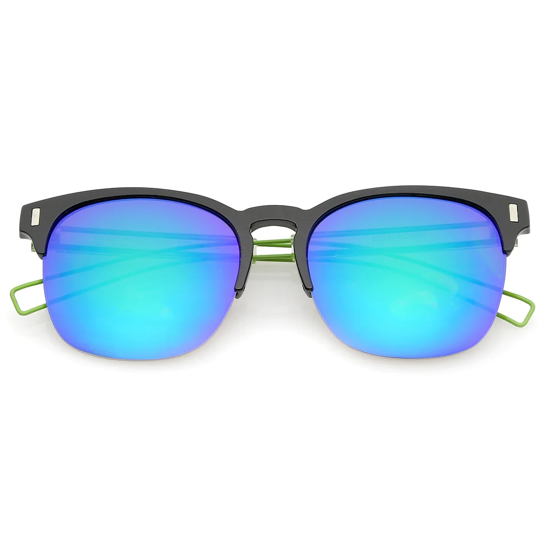 Semi Rimless Wire Hook Temples Square Colored Mirror Lens Horn Rimmed glasses 56mm