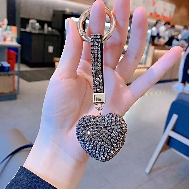 Fashion Heart Shape Arylic Metal Inlay Rhinestones Women’s Bag Pendant Keychain