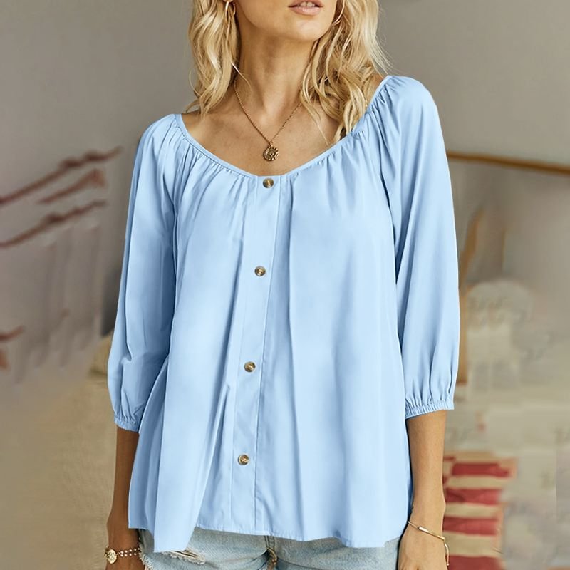 Fashion Women White Blouses 2022 Celmia Folds Buttons Tunic Summer Casual O-neck Tops Elegant 3/4 Puff Sleeve Shirt Blusas Femme