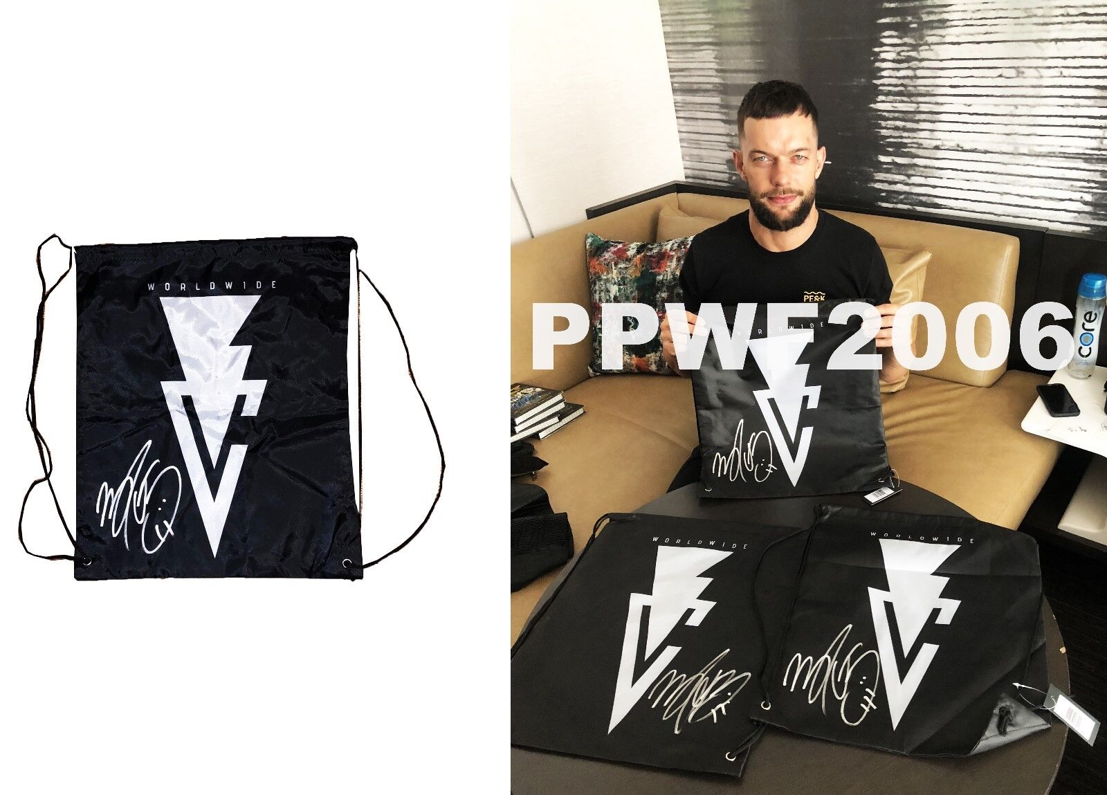 WWE FINN BALOR HAND SIGNED DRAW STRING BACKPACK WITH PICTURE PROOF AND COA