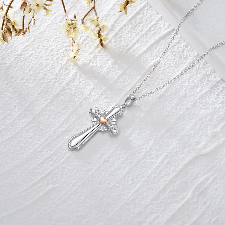 For Granddaughter - S925 Whenever You Feel Overwhelmed Cross Heart Wing Necklace