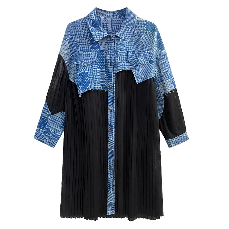 Special Denim Splicing Lapel Windbreaker Coat - yankia