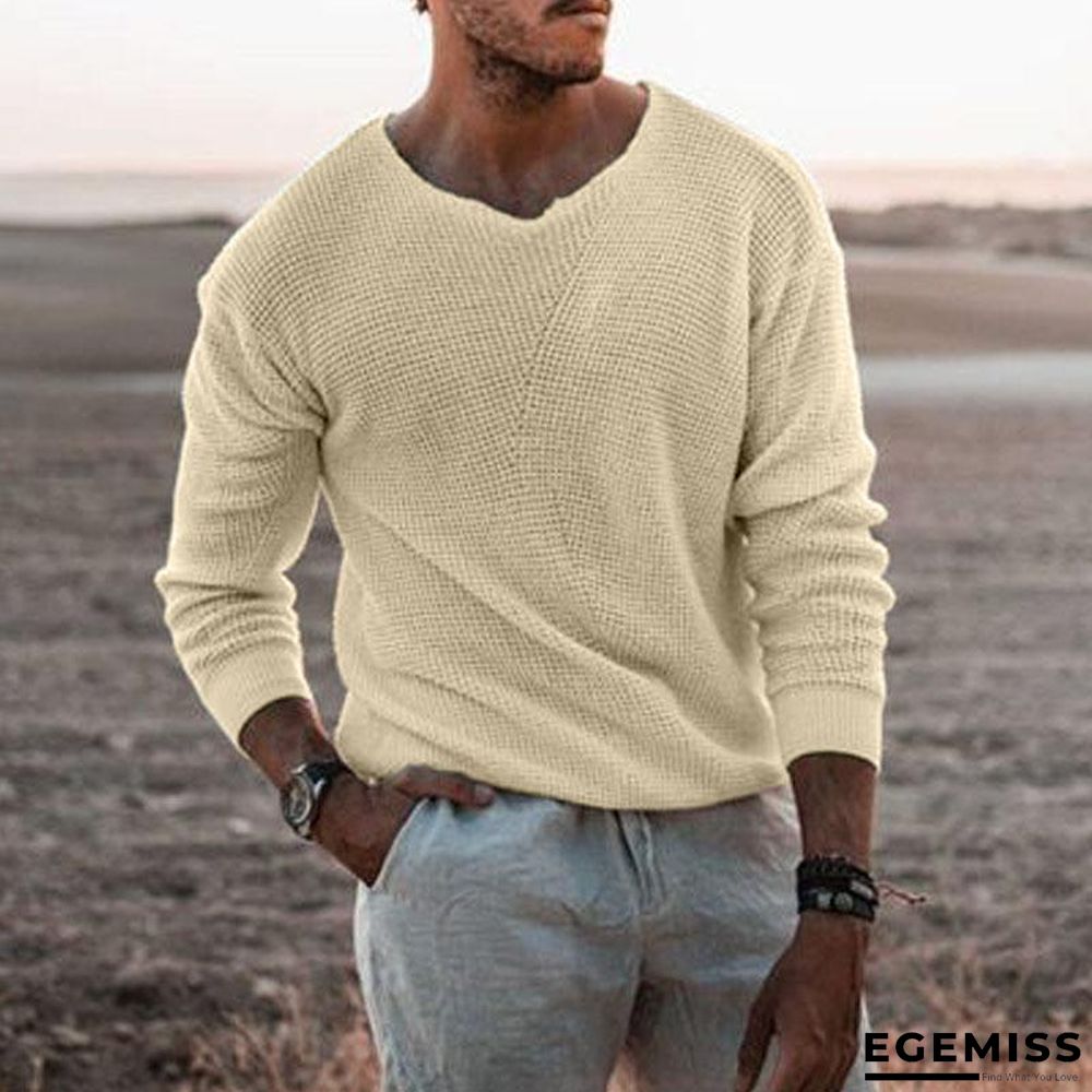 Long Sleeve Round Neck White Slim Fit Men's Sweater | EGEMISS
