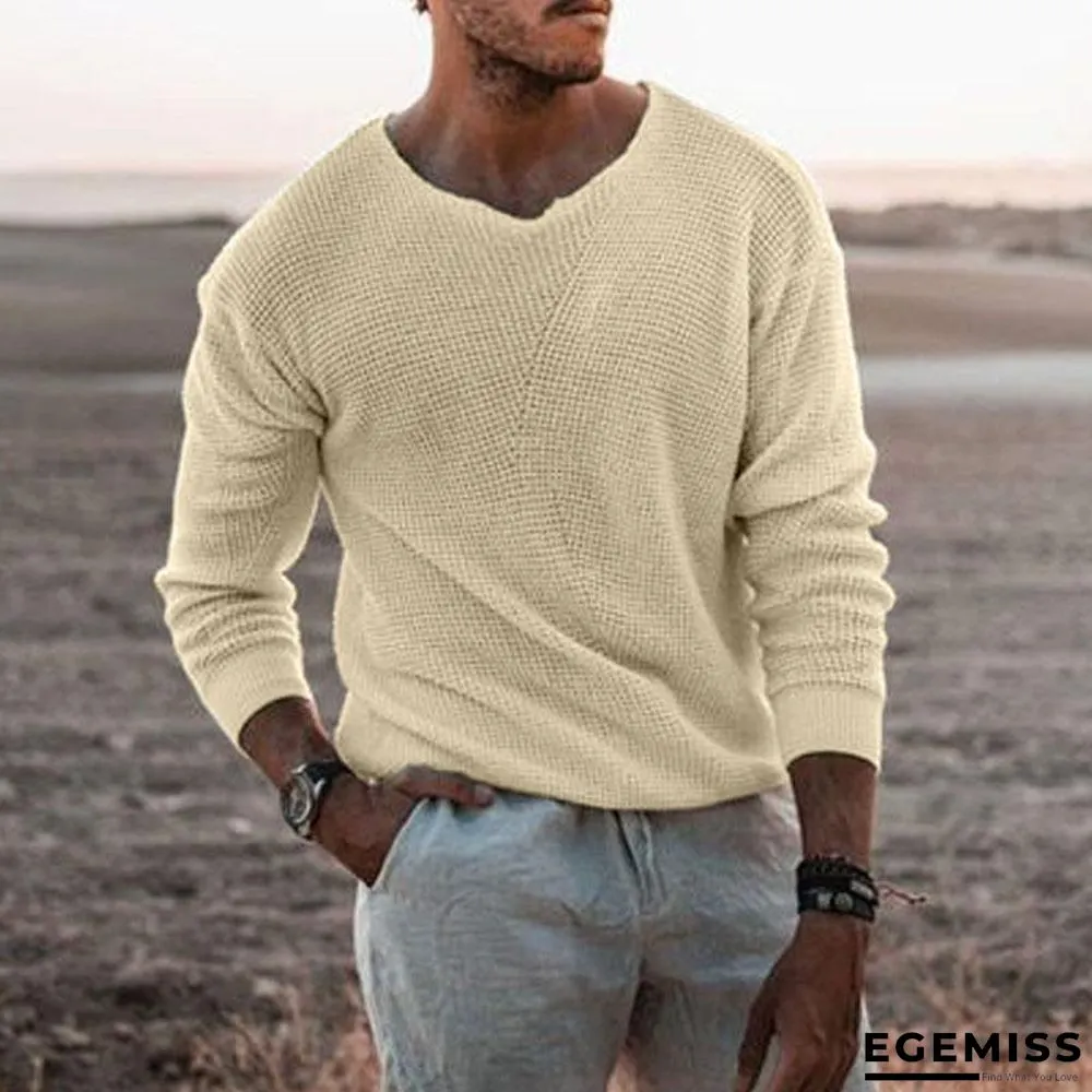 Long Sleeve Round Neck White Slim Fit Men's Sweater | EGEMISS