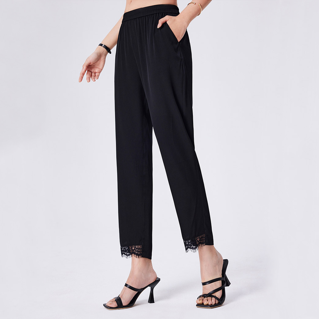 Work Silk Skinny Pants with Cropped for Women REAL SILK LIFE
