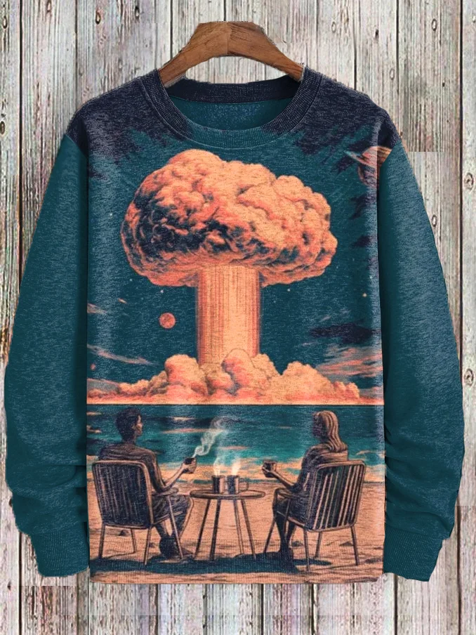 Men's Atomic Bomb Mushroom Cloud Art Painting Print Casual Sweatshirt