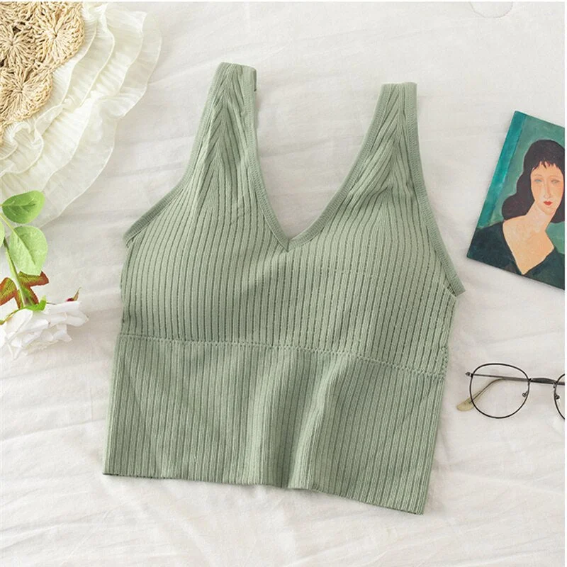 Women Tank Crop Top Sexy Knitted Tops Camisole Massage Pad Underwear Female Crop Top Backless Sleeveless Intimate Lingerie Femme