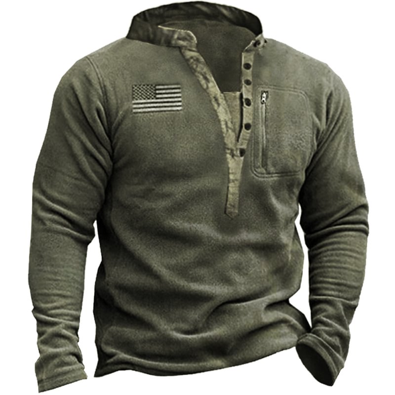 Men's Outdoor Fleece Warm Henry Collar Tactical Sweatshirt / [viawink] /