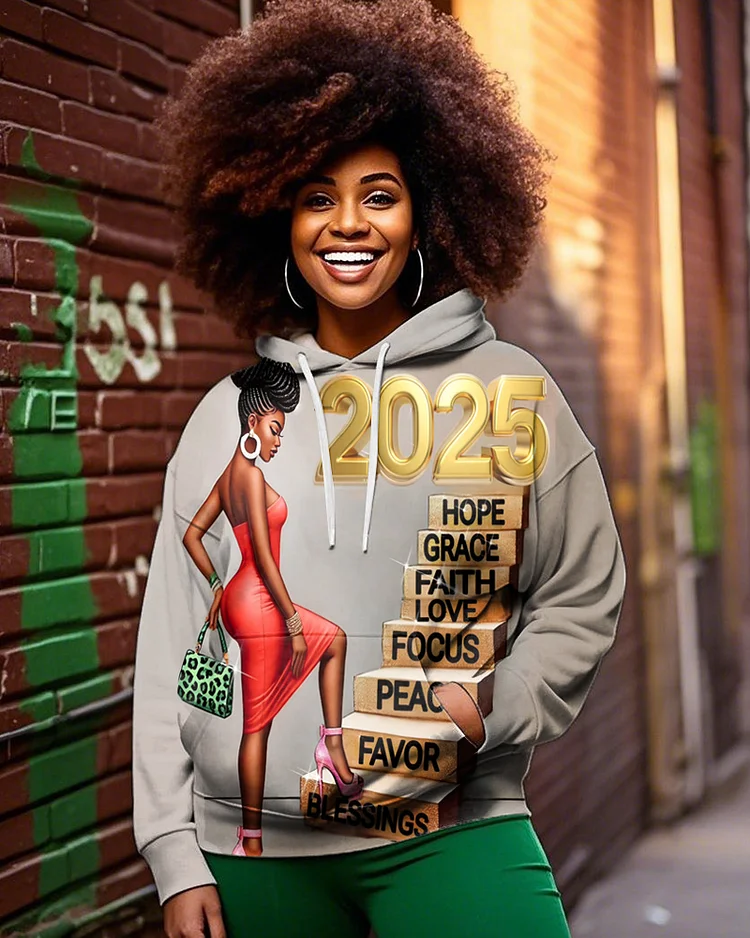 2025 Black Cartoon Print Hoodie