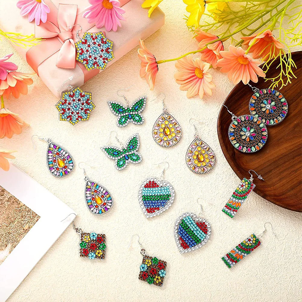 8Pairs Double Sided Diamond Painting DIY Earring Making Kit for Women Girls