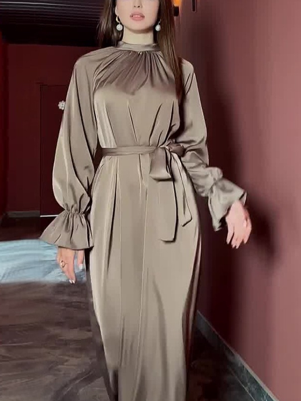 Solid Color Satin Long Sleeve Loose Dress Belt | Oxredo Shop Ramadan Sale