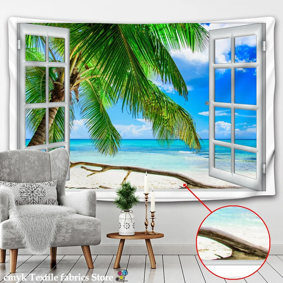 seaview room Tapestry Sea Coconut Tree Wall Hanging Beach Tapestries 3D Printed Large Wall Tapestry Boho Hippie Home Decor