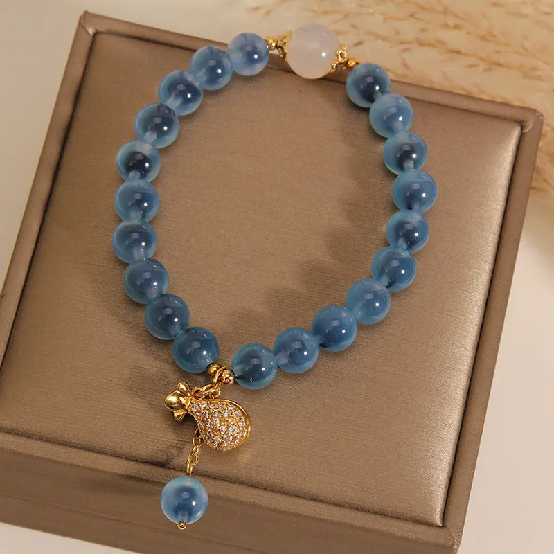 Blue Agate Jade Money Bag Fortune Bracelet