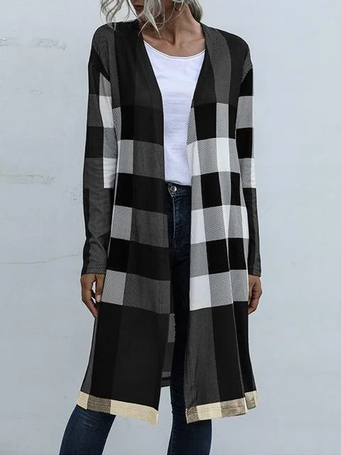 Plaid Print Long Cardigan Coat