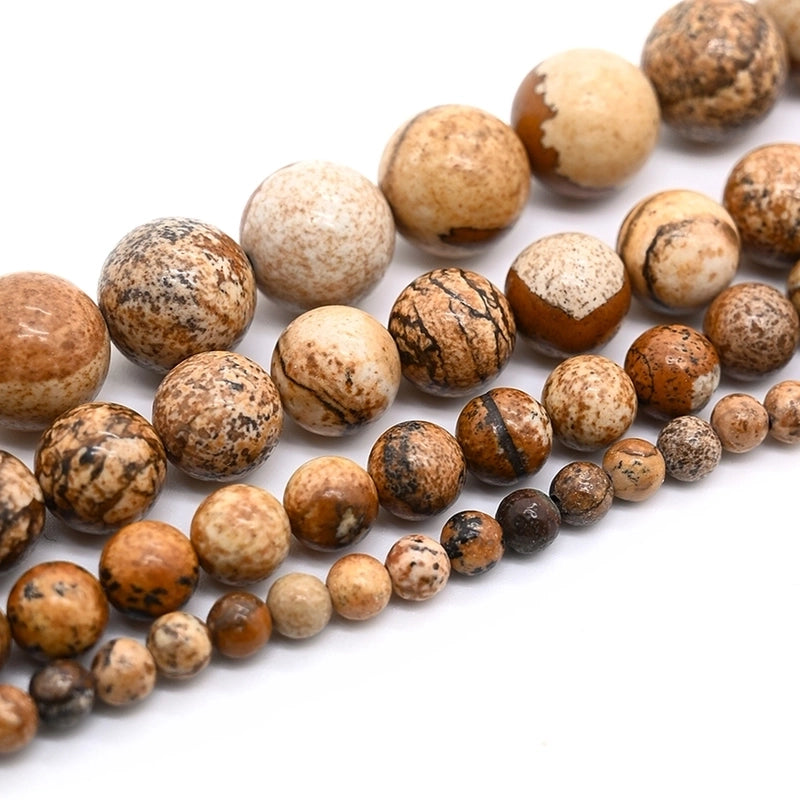 1 Strand/Package 10mm 6mm 8mm Hole Under 1mm Hole 1~1.9mm Natural Stone Picture Jasper Round Simple Polished Jewelry Accessories