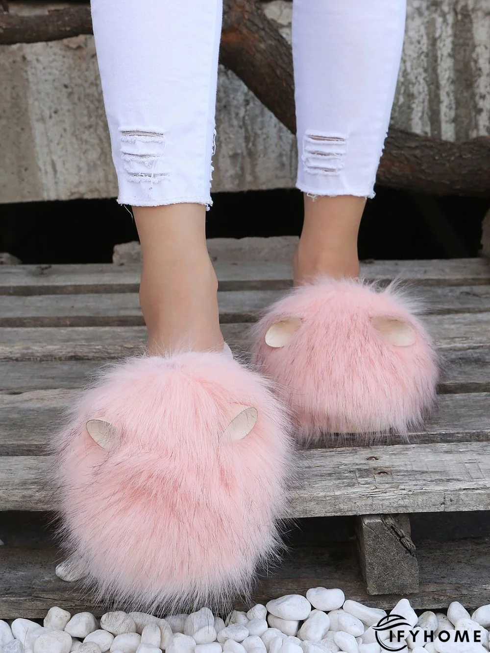 Cute Cat Ears Mohair Warm Fleece Indoor Slippers | IFYHOME