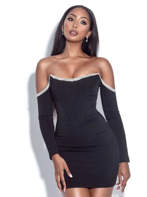 Long Sleeve Off The Shoulder Vestidos Party Black Dress