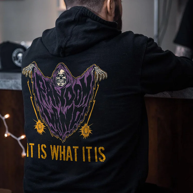 It Is What It Is Printed Skull Men's Hoodie