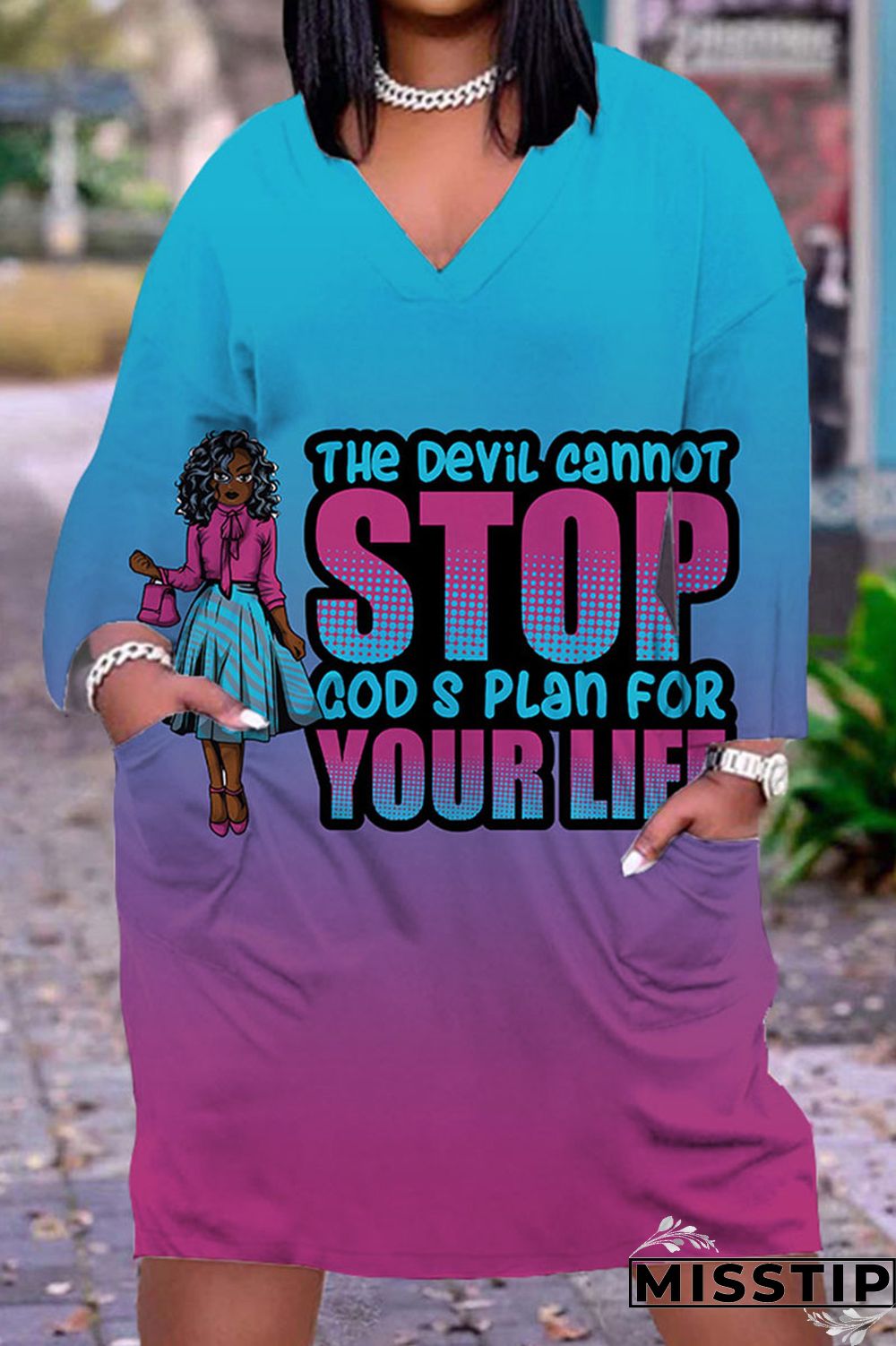 Green Yellow Casual Print Patchwork V Neck Straight Dresses