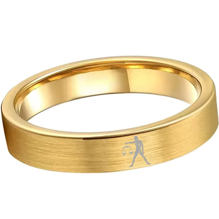 Mens Womens Gold Libra Tungsten Carbide Rings Couple Wedding Band Flat Top Comfort Fit 4MM 6MM 8MM Width