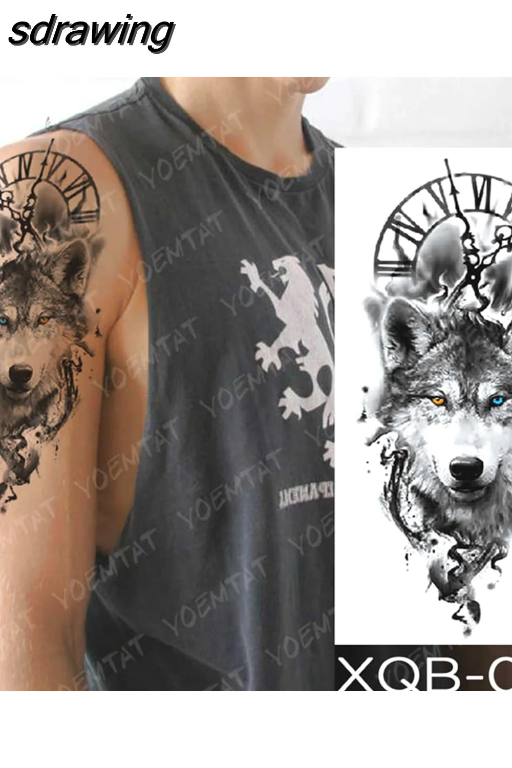 sdrawing Temporary Tattoo Sticker Geometric Tiger Wolf Death Flash Tattoos Leopard Totem Body Art Arm Fake Tatoo Women Men