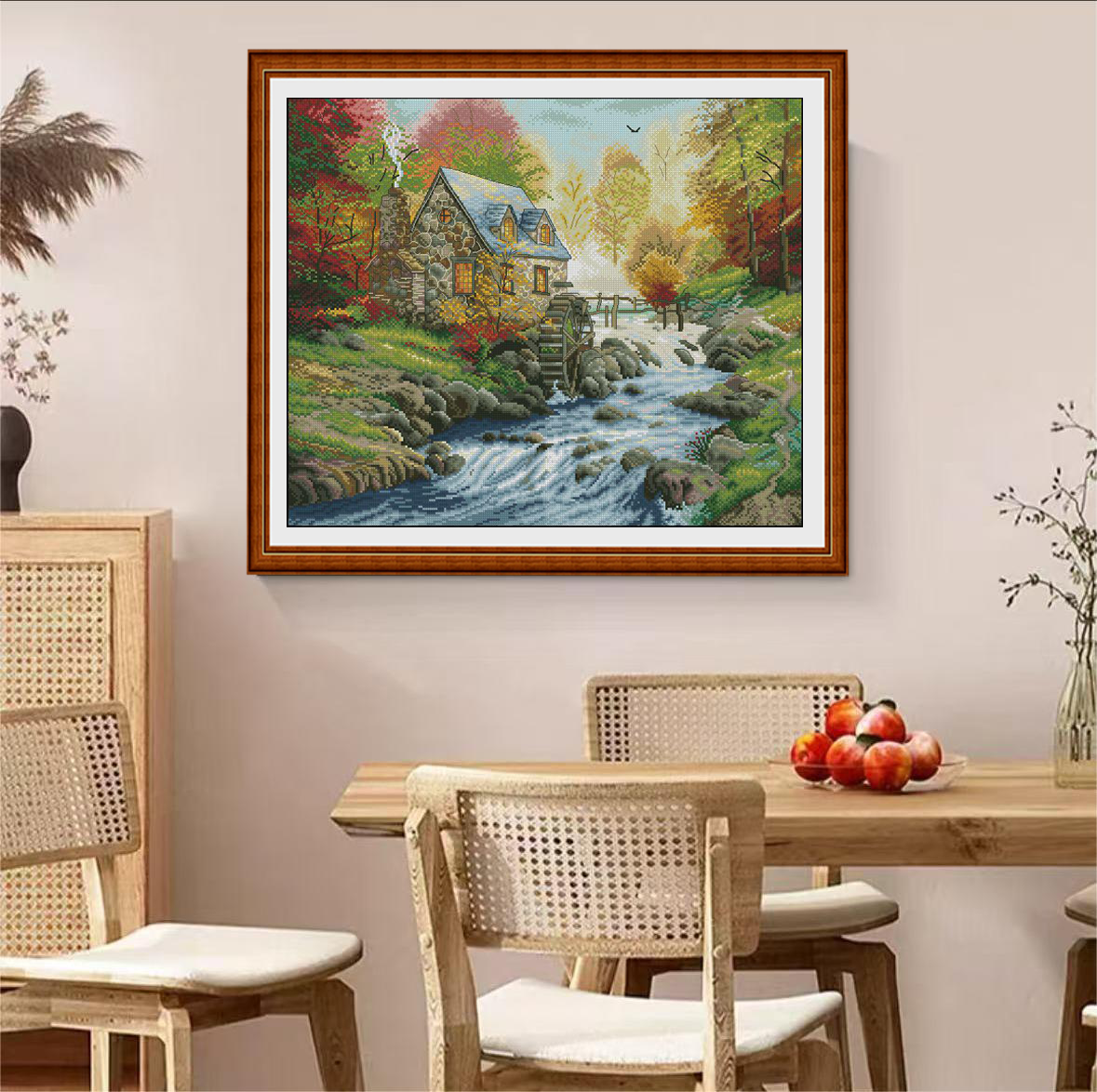 1set DIY Printed Cross Stitch Kit, 【CC2113-Waterwheel wooden house】aida cross stitch Painting Fairy Cross Stitch
