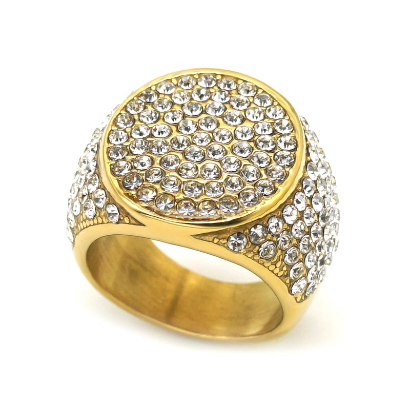 Hip-Hop Geometric 316 Stainless Steel Inlay Rhinestones Gold Plated Men’s Rings