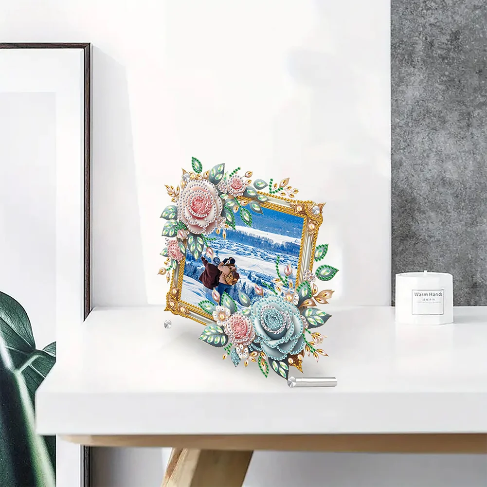 5D DIY Rose Acrylic Special Shape Rhinestone Tabletop Photo Frame Kit