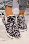 Women's Leopard Print Ankle Patched Flat Winter Warm Fur Boots Shoes 
