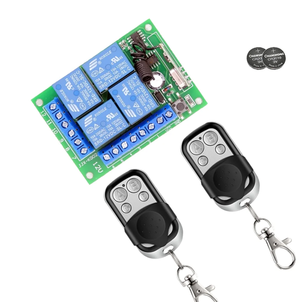 433 Mhz Universal Wireless Remote Control Switch DC 12V 10A 4CH Relay ...