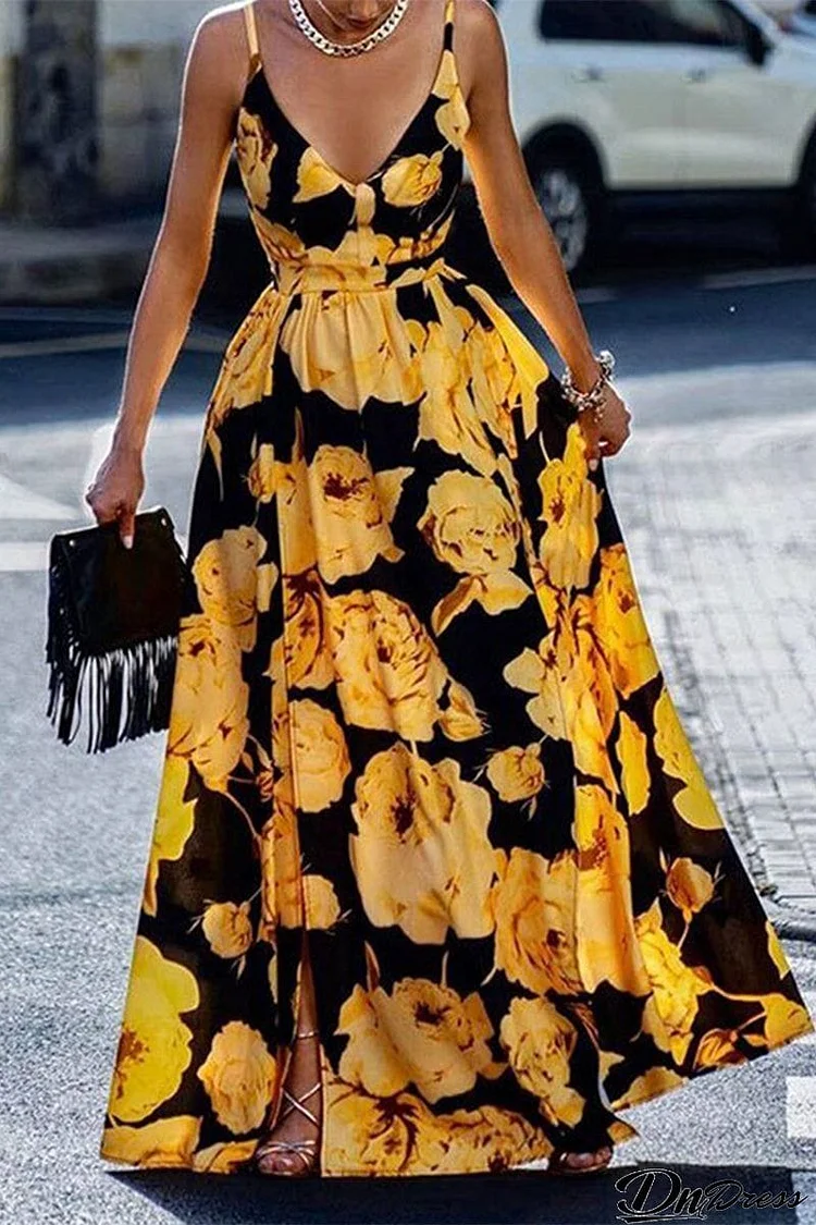 Sexy Elegant Floral Patchwork V Neck Printed Dress Dresses