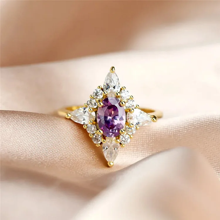 FREE Today: Elegant Amethyst with Zircon Gold Ring 