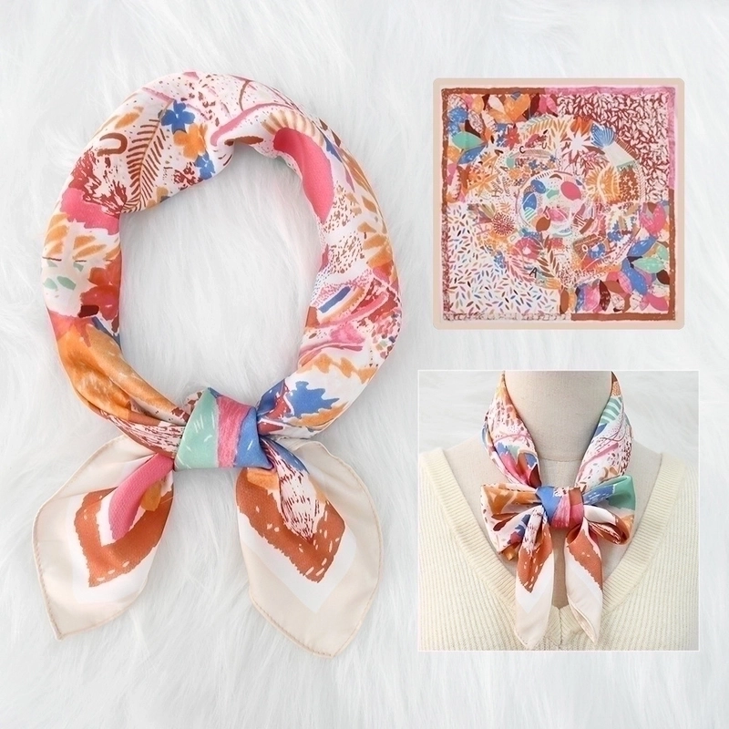 2 Pieces Women’s Elegant Plaid Flower Horse Satin Silk Scarf