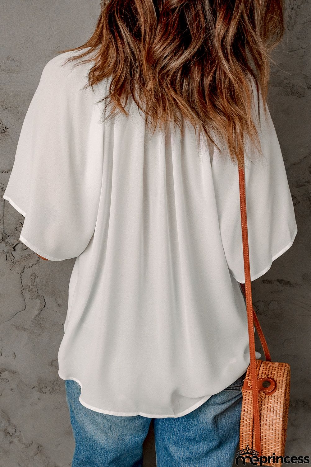 White Split Neck Loose Top