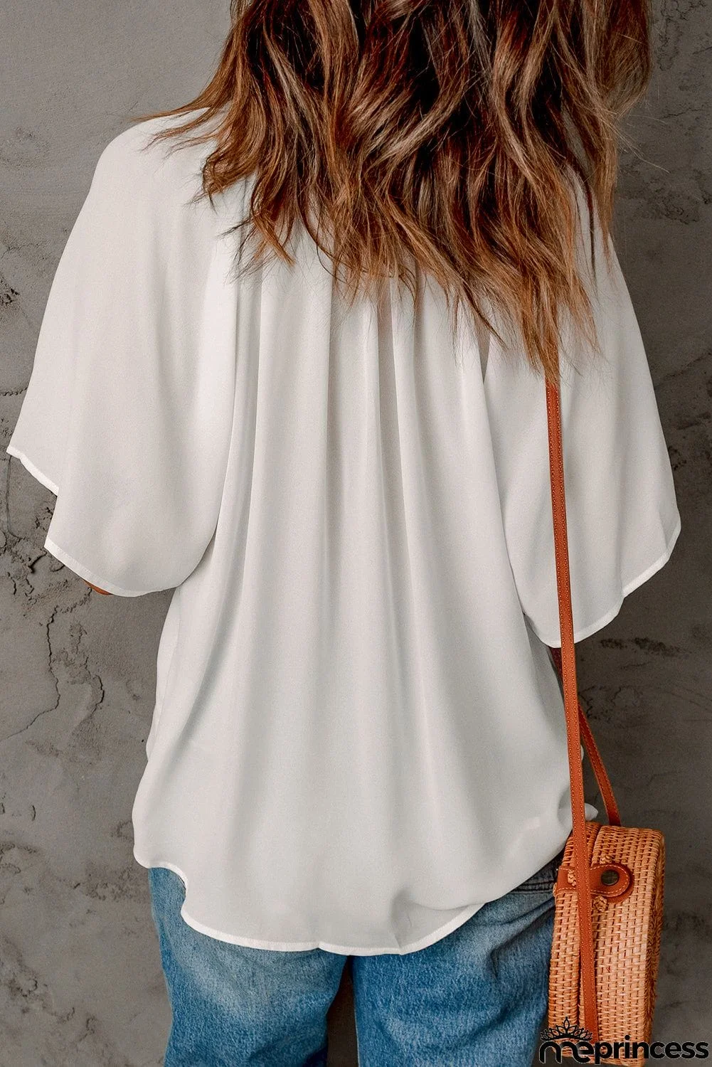 White Split Neck Loose Top