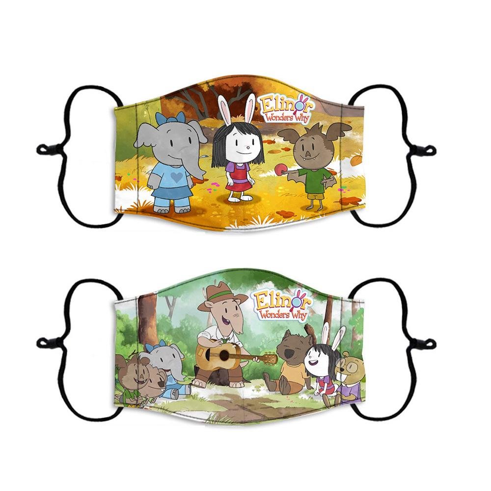 Elinor Wonders Why Face Mask Reusable Adjustable Face Cover Kids Adults Breathable Wear 2pcs
