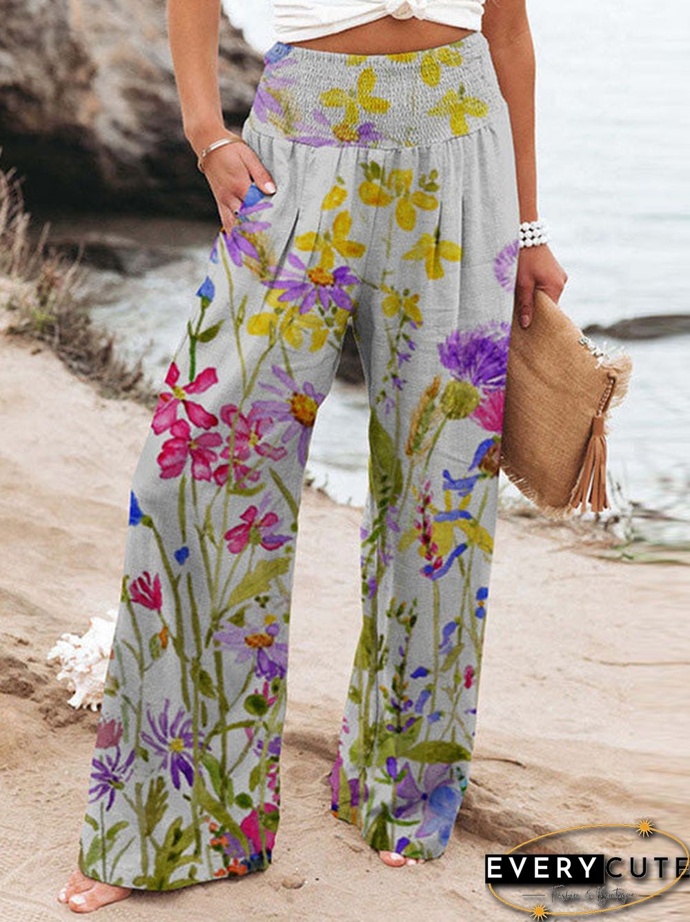 Women'S Pants Printed High Waist Slip Pocket Straight Pants